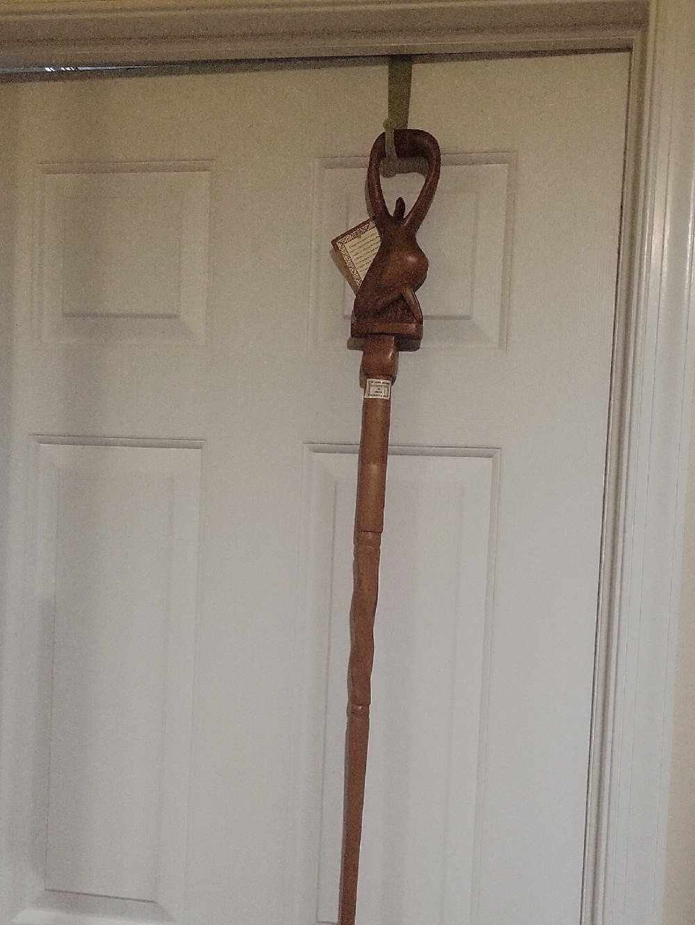 GHANA Carved Wooden Walking Stick with Sculpted Handle - Brown